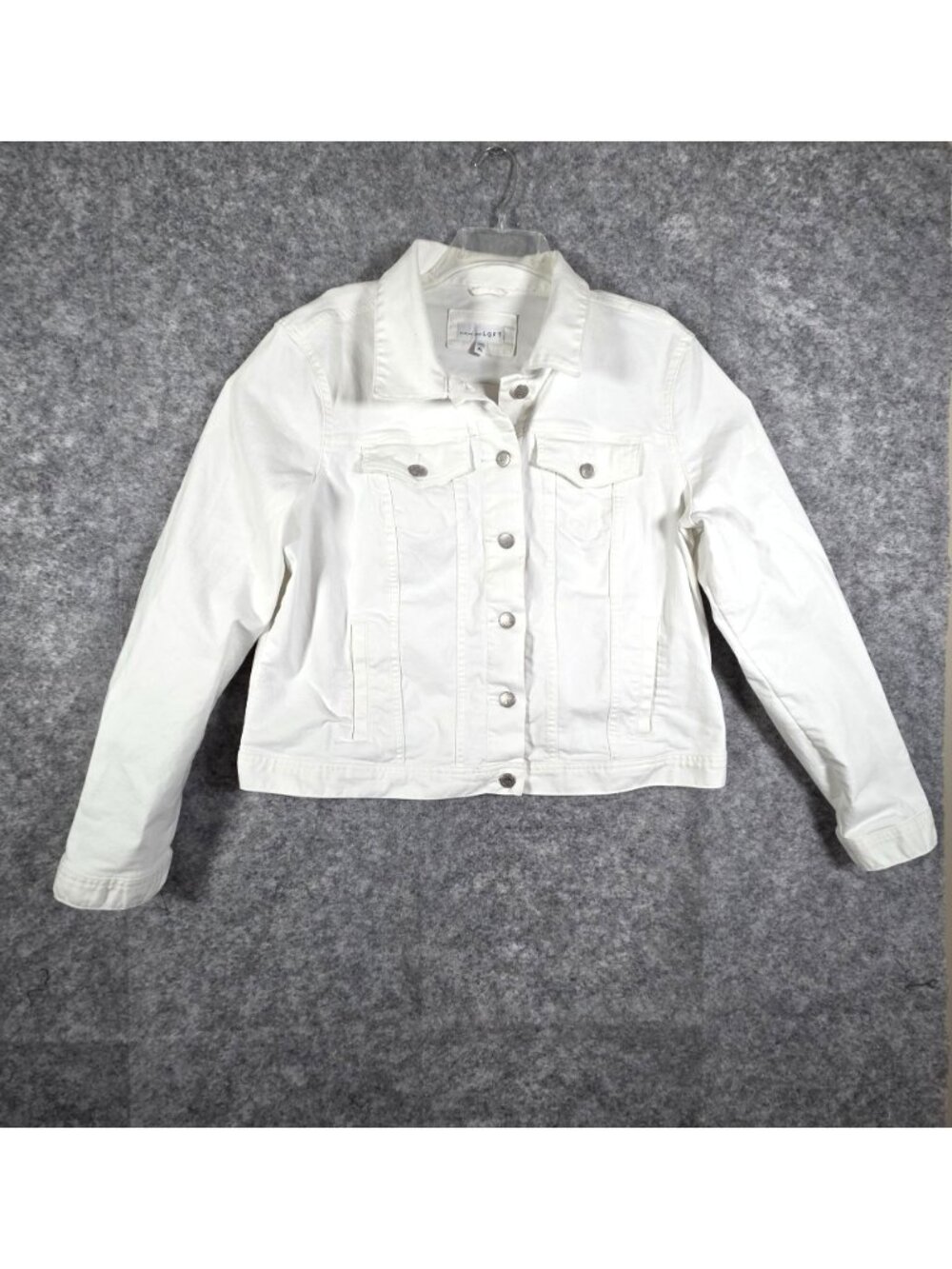 LOFT Women’s White Denim Trucker Jacket Button Up Size XL - Picture 9 of 10
